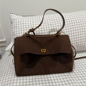 Commense Dark Brown Suede Satchel